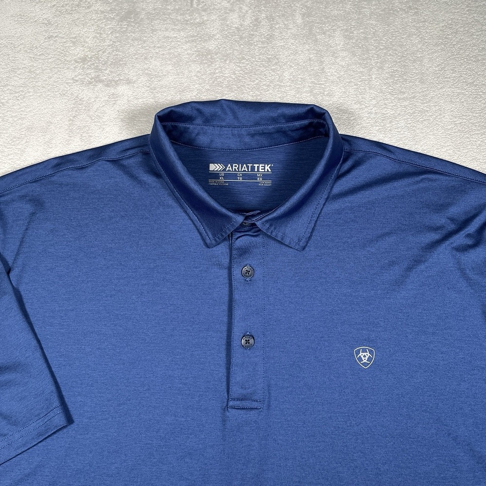 Ariat TEK Polo Shirt Mens XL Blue Short Sleeve Performance Heat Series Golf Work